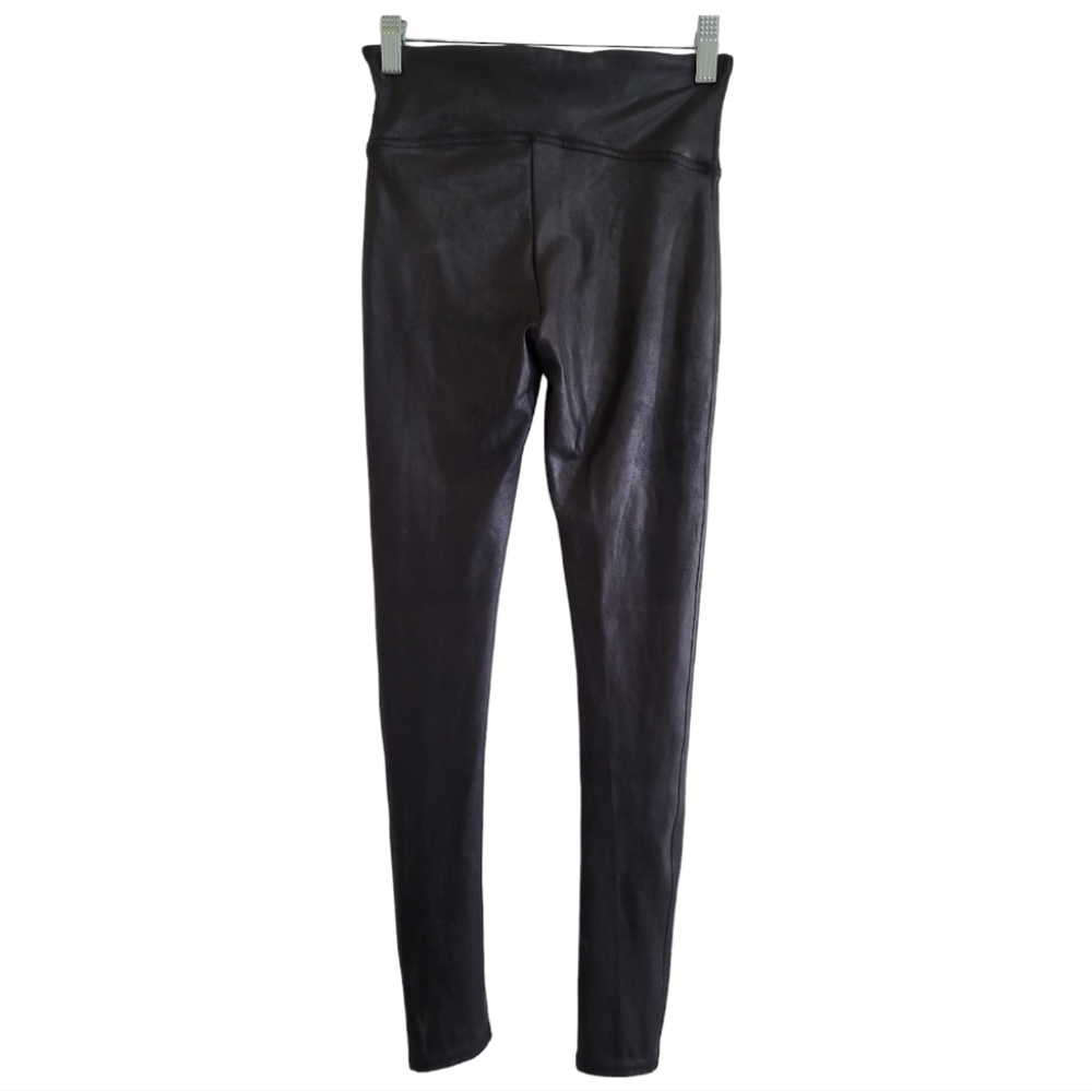 Spanx Faux Leather Black Legging Small Contoured Power Waistband Shapes Lifts - Picture 6 of 9